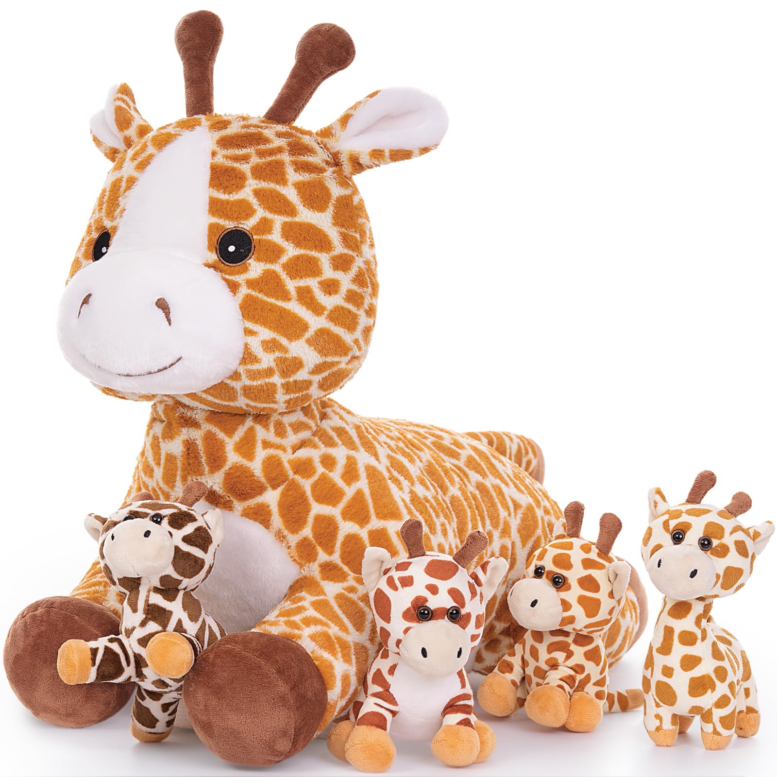 Tezituor 5Pcs Giraffe Stuffed Animal Set, 22In Mommy Stuffed Giraffe With 4 Cute Baby Giraffe Toys For Girl Boy Kid, Soft Large